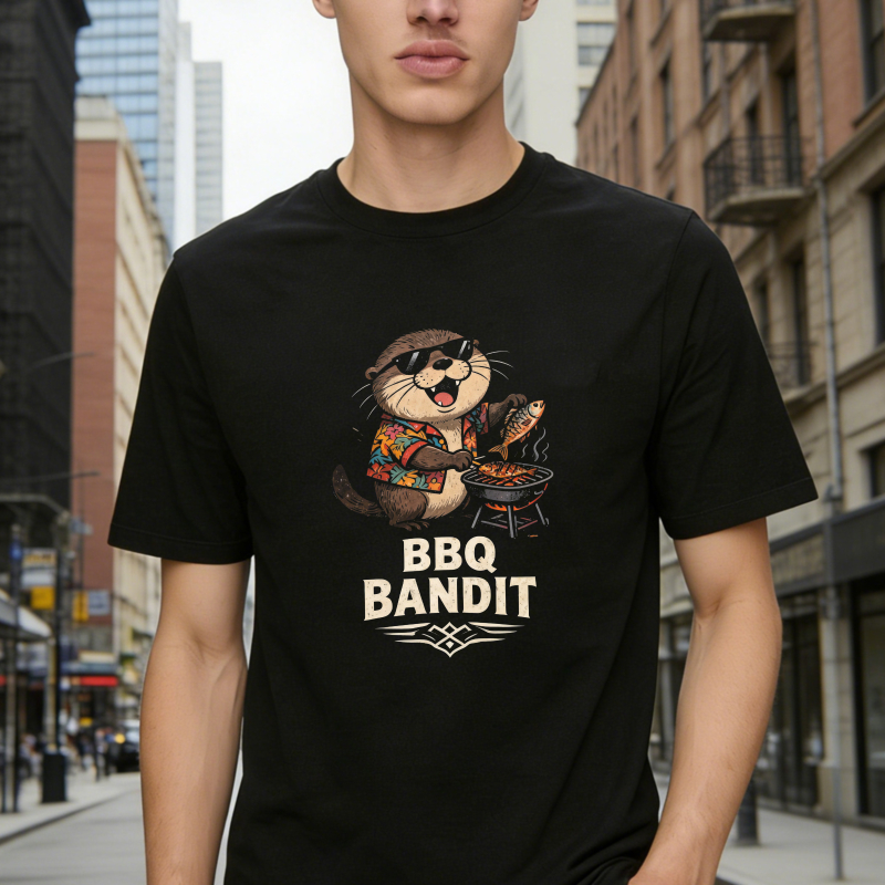 Cute Otter Wearing Sunglasses Grilling Fish Bbq Bandit Graphic Unisex Classic T-shirt