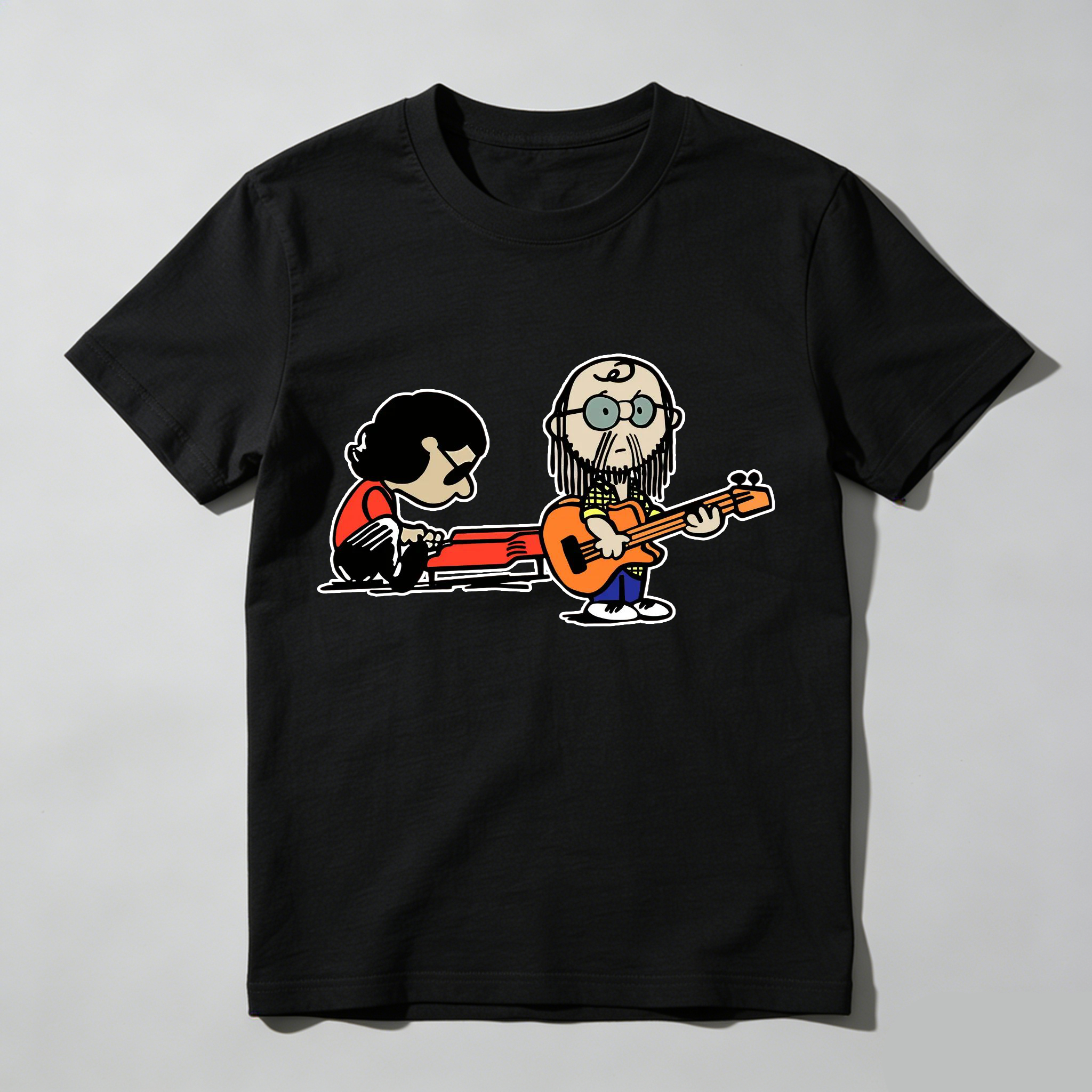 Cartoon Musician Duo Playing Guitar And Keyboard Unisex Classic T-shirt