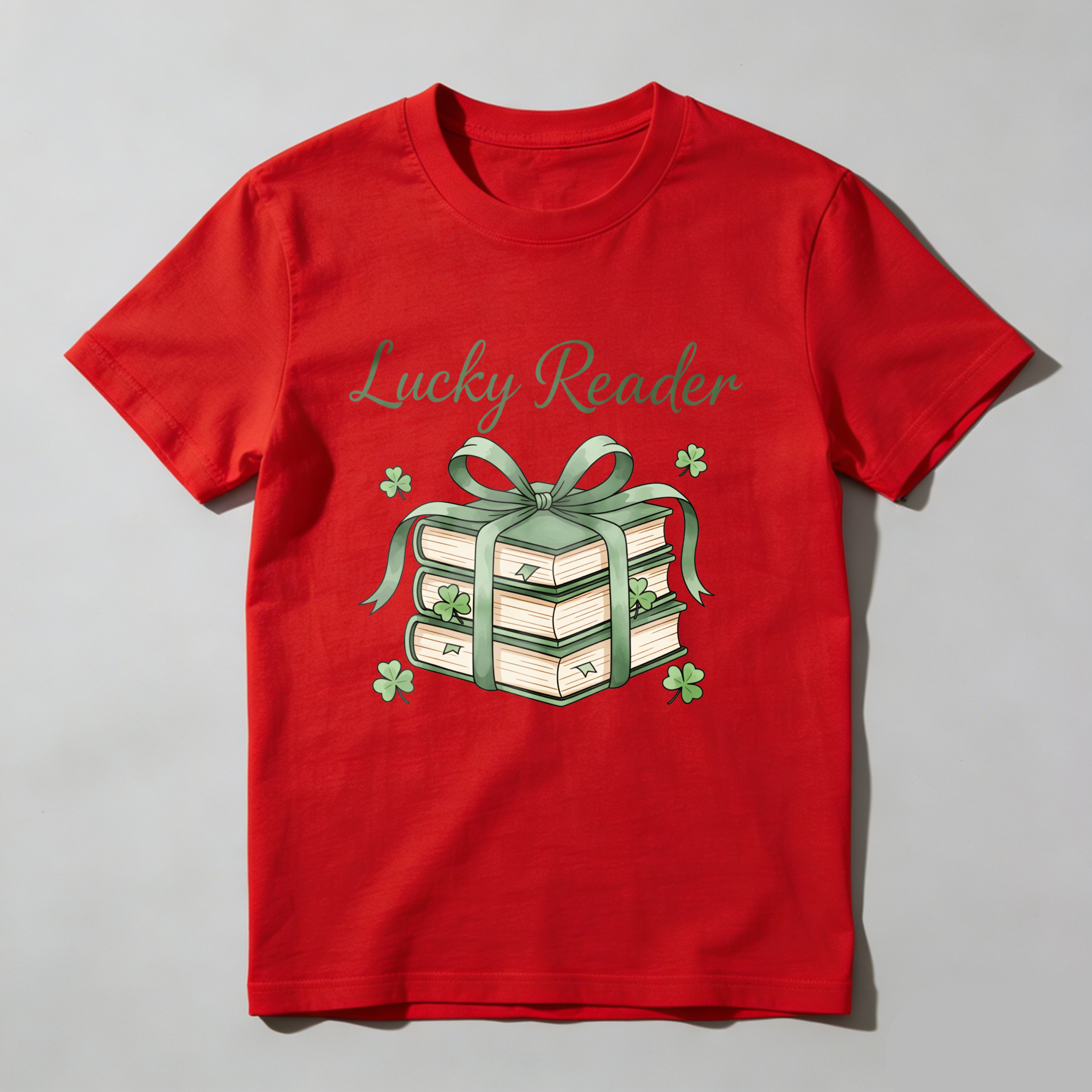 Wardrobecart Lucky Reader Books With Green Ribbon And Shamrocks tshirt