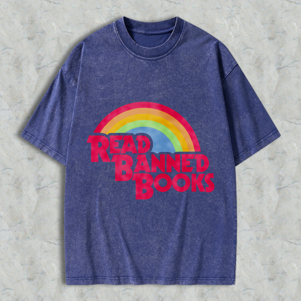 Wardrobecart Read Banned Books Rainbow Design Unisex Washed T-shirt