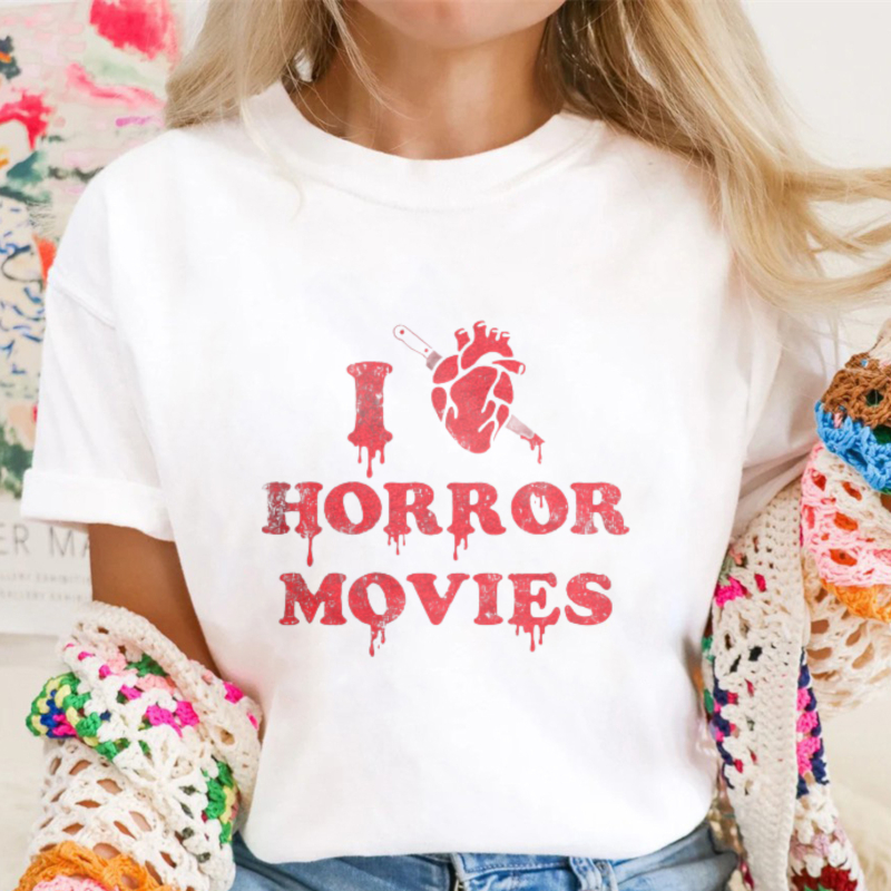 I Love Horror Movies With Heart And Knife Graphic T-shirt