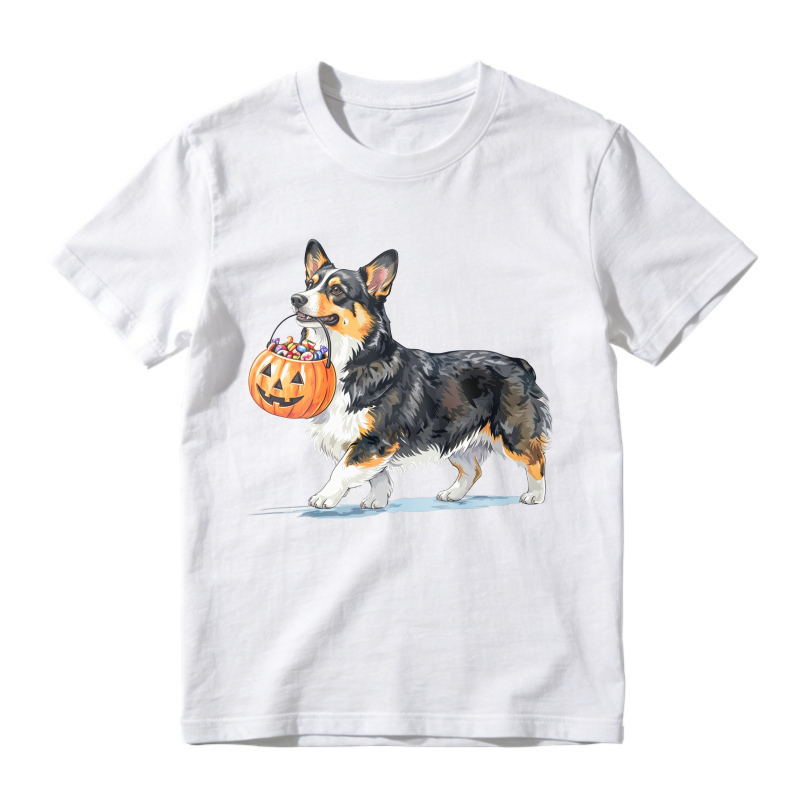 Corgi Dog Holding Halloween Pumpkin Basket, Unisex Classic T-shirt