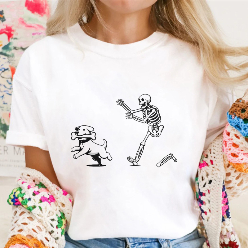 Skeleton Running From Dog With Bone, Unisex Classic T-shirt