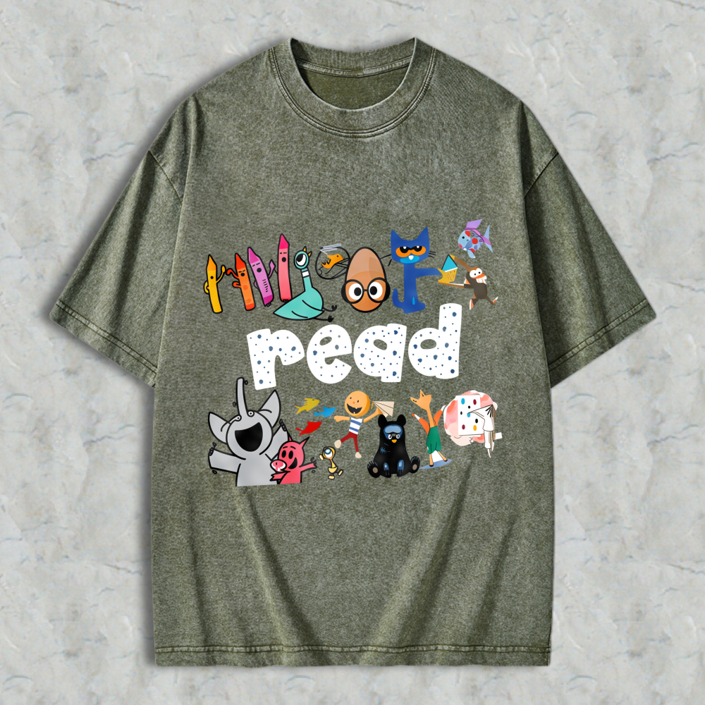 Wardrobecart Cartoon Characters And Read Text Design Unisex Washed T-shirt