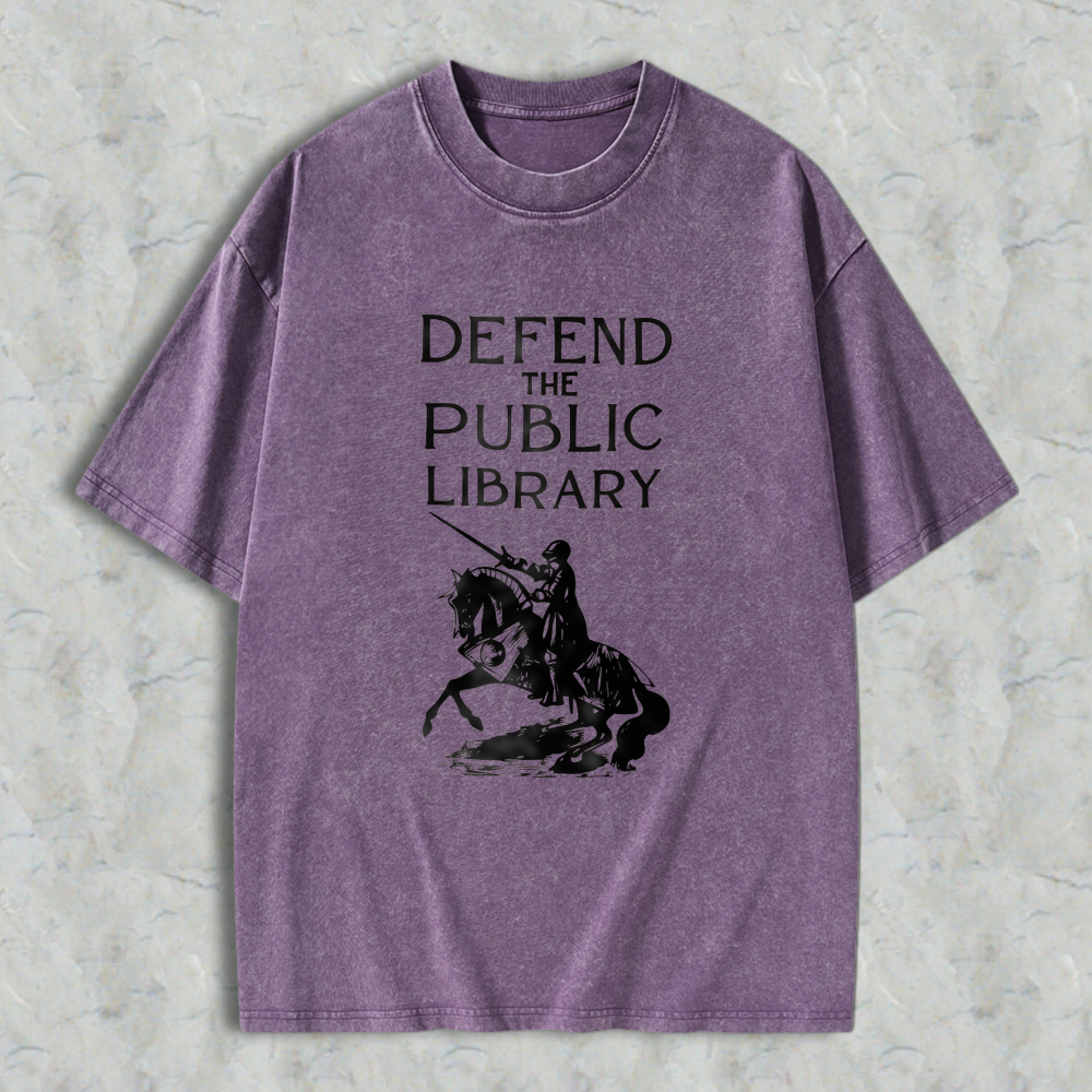 Wardrobecart Defend The Public Library Knight On Horseback Unisex Washed T-shirt