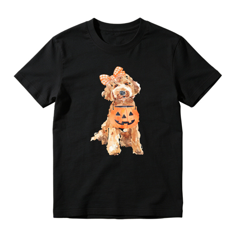 Cute Dog With Pumpkin Bucket Halloween Watercolor Art, Unisex Classic T-shirt