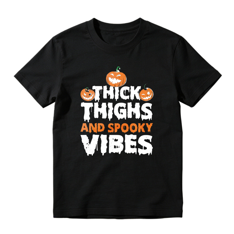 Thick Thighs And Spooky Vibes Halloween Pumpkin Graphic, Unisex Classic T-shirt