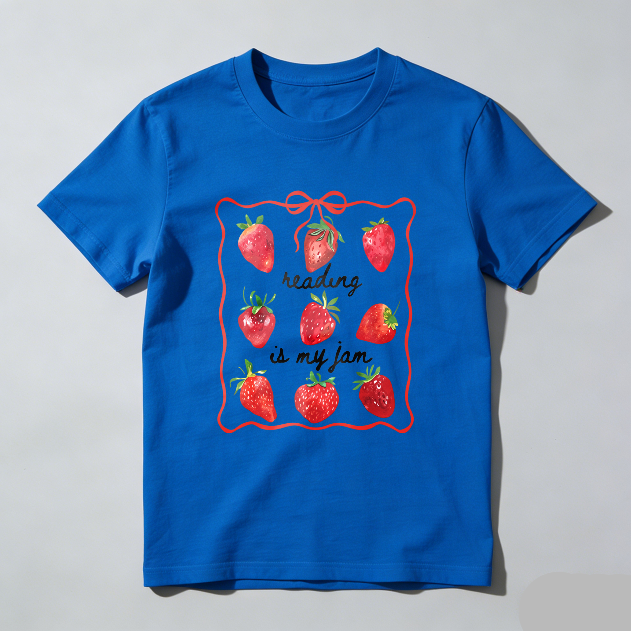 Wardrobecart Strawberries Framed With Reading Is My Jam Text Tshirt