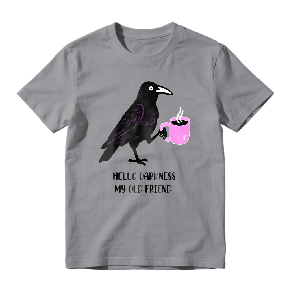 Black Crow Holding Pink Coffee Mug, Hello Darkness My Old Friend Quote, Unisex Classic T-shirt