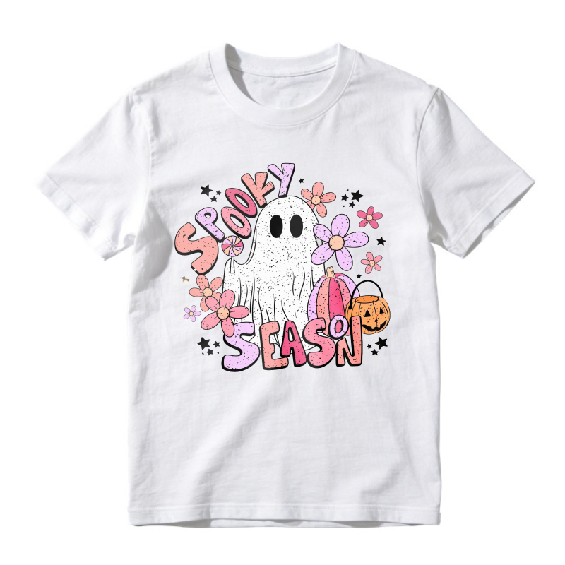 Spooky Season Ghost With Flowers And Pumpkin Bucket, Unisex Classic T-shirt
