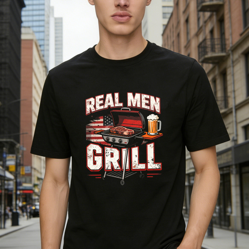 Real Men Grill American Flag Bbq Beer Graphic Unisex Classic T-shirt