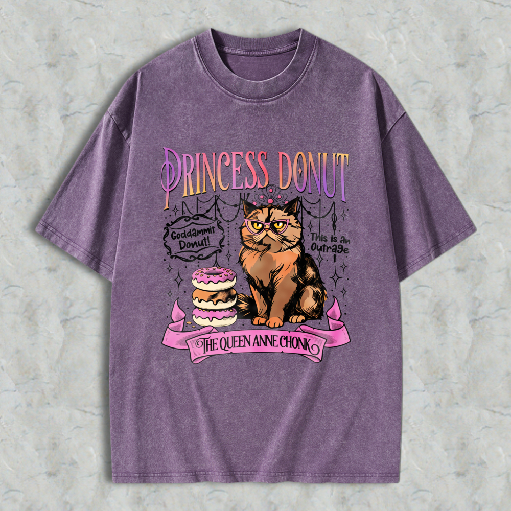 Wardrobecart Princess Donut Cat With Donuts And Crown Unisex Washed T-shirt
