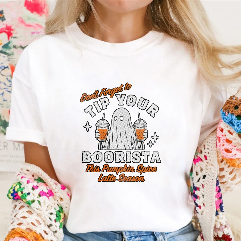 Tip Your Boorista Ghost Halloween Pumpkin Spice Latte Season Funny T-shirt