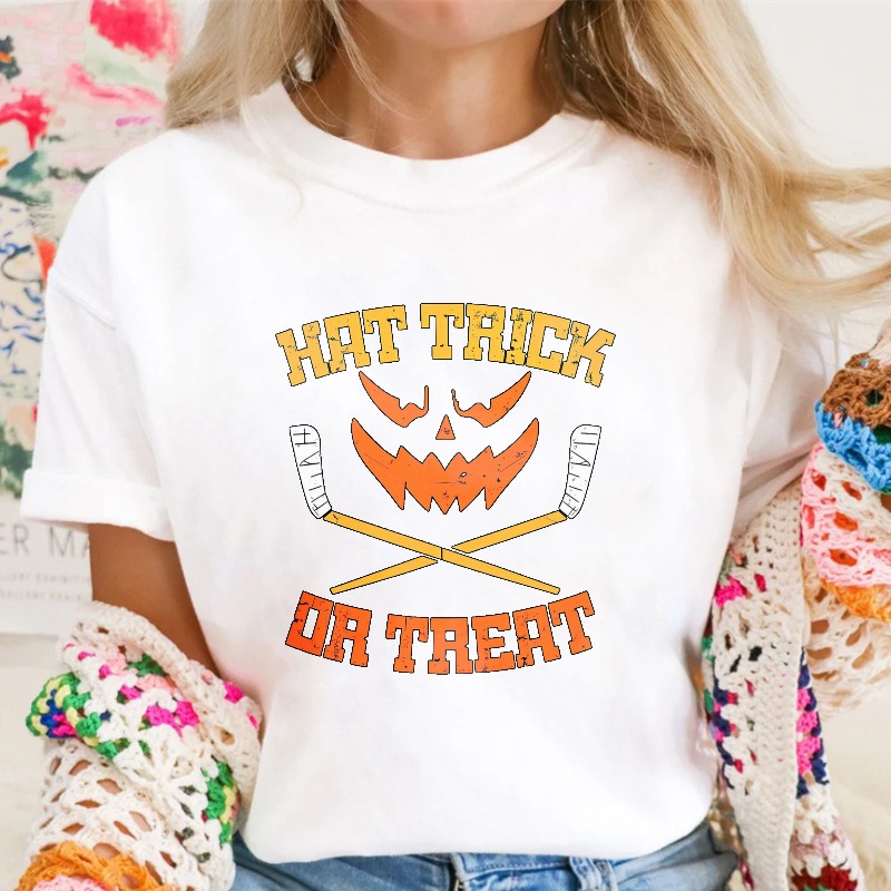 Hat Trick Or Treat Halloween Pumpkin Hockey Sticks Unisex Classic T-shirt