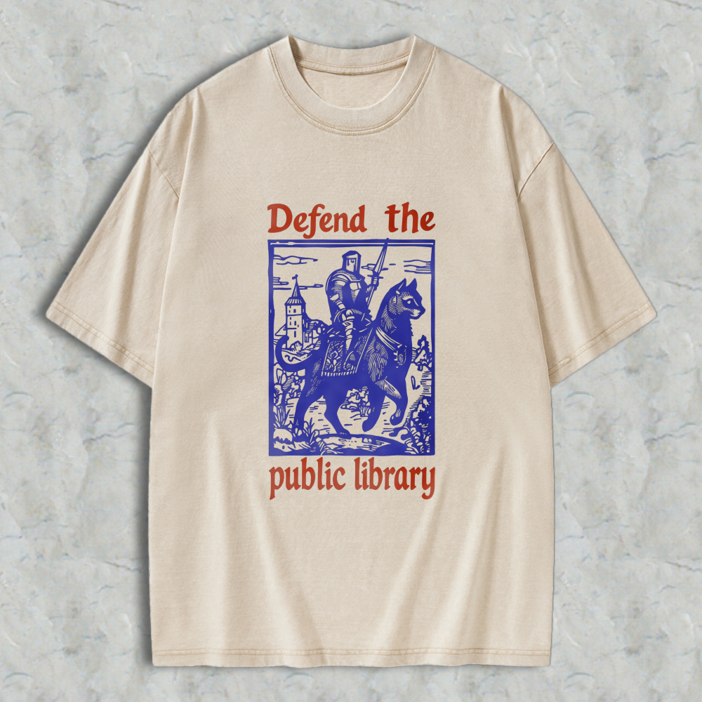 Wardrobecart Defend The Public Library Knight On Horseback With Castle Scene Unisex Washed T-shirt