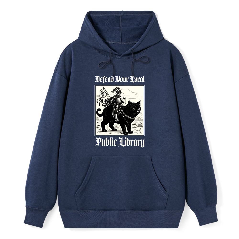Wardrobecart Knight And Cat Defend Your Local Public Library Unisex Classic Hoodie