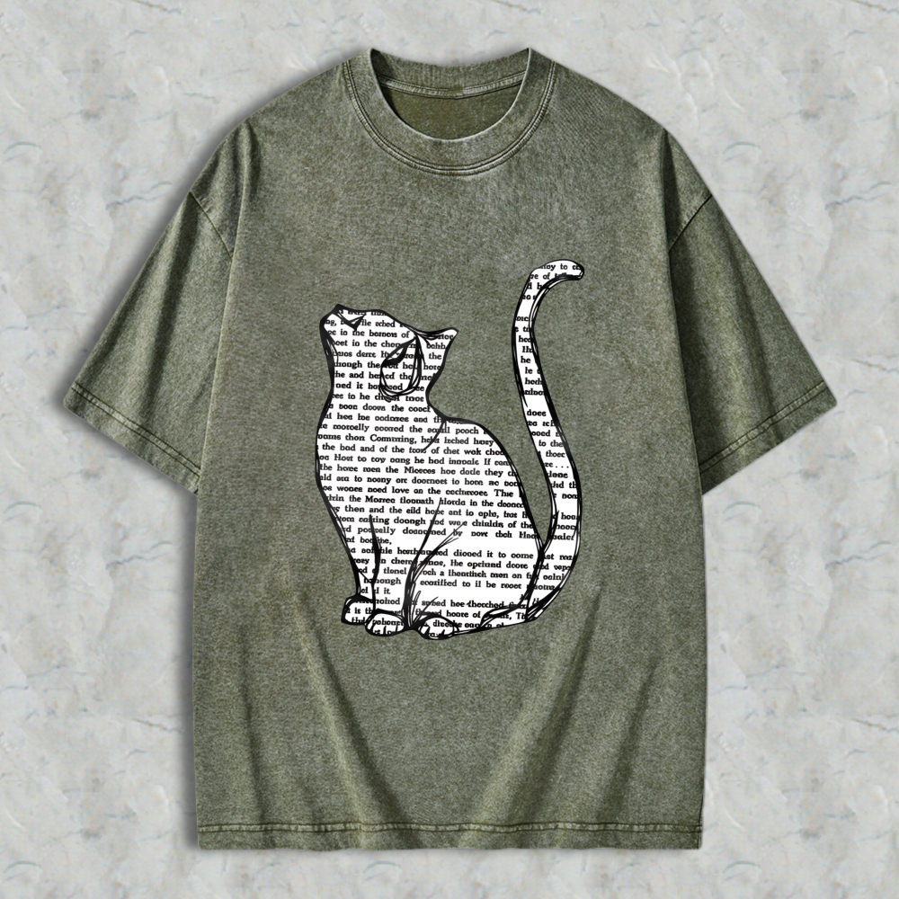 Wardrobecart Cat Silhouette With Text Pattern Unisex Washed T-shirt