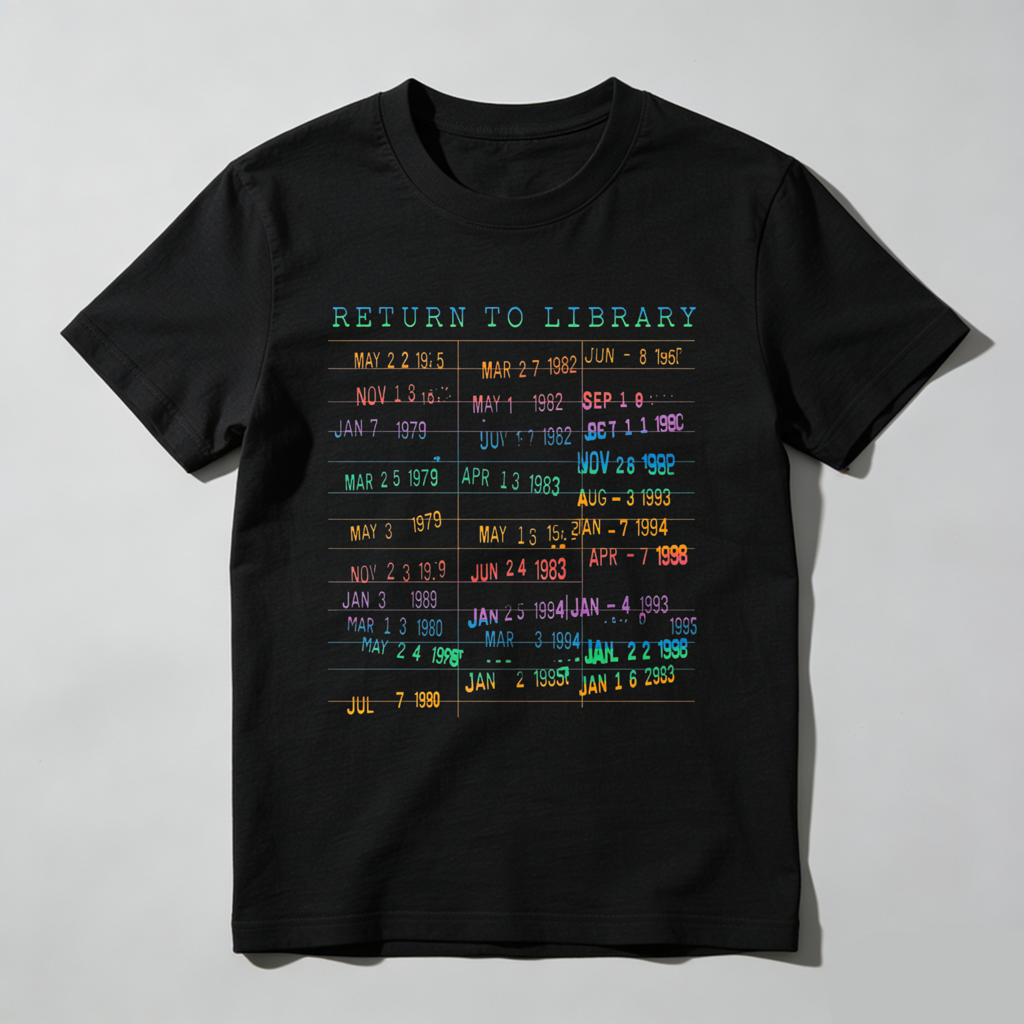 Wardrobecart Return To Library Dates Pattern Tshirt