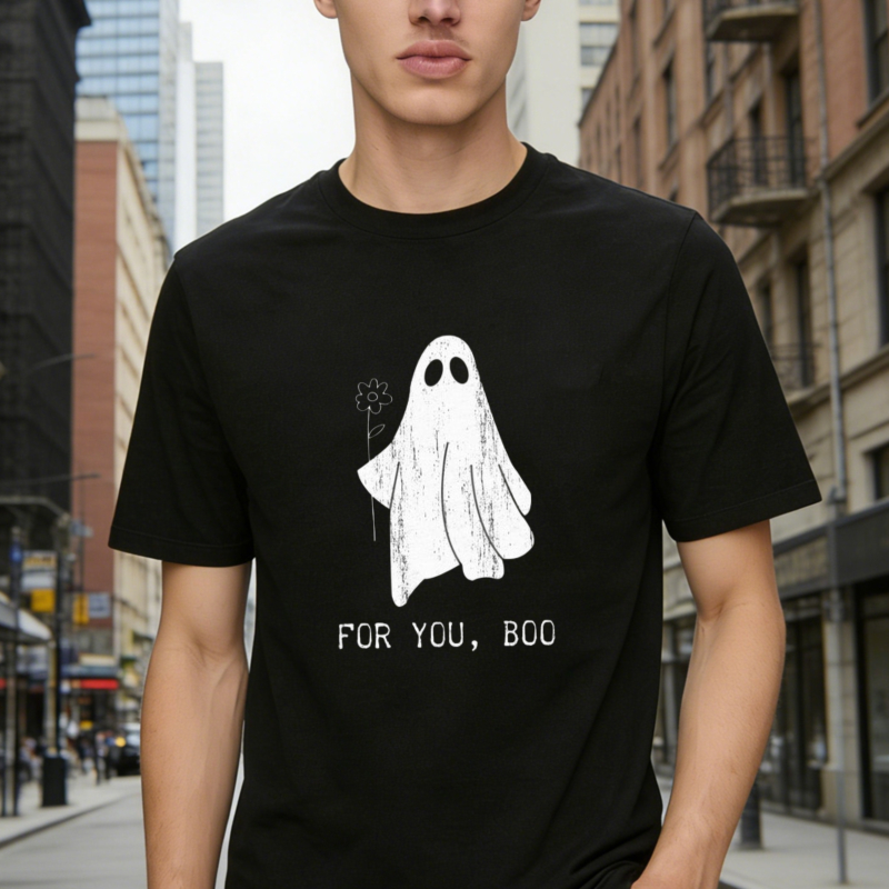 Cute Ghost Holding Flower For You Boo Halloween Funny Graphic T-shirt
