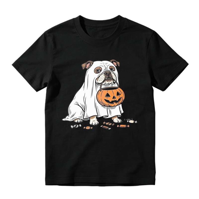 Cute Bulldog Holding Pumpkin Candy Bucket Halloween Trick Or Treat, Unisex Classic T-shirt
