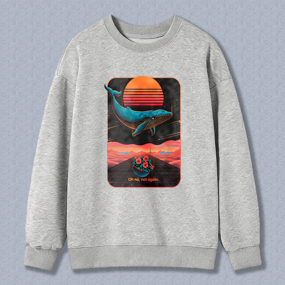 Wardrobecart Whale And Sunset Landscape With Flower Boat Oh No Not Again Unisex Classic Sweatshirt