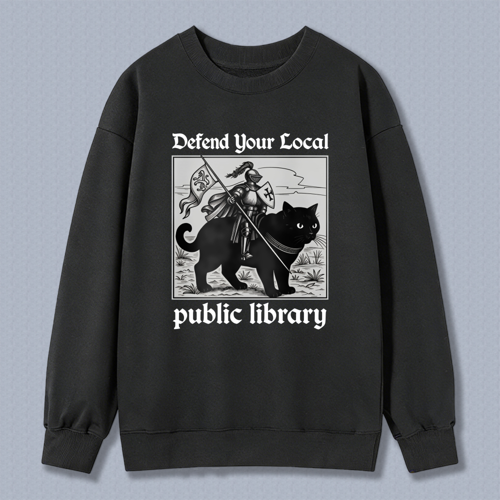Wardrobecart Knight Cat With Flag And Shield Public Library Unisex Classic Sweatshirt