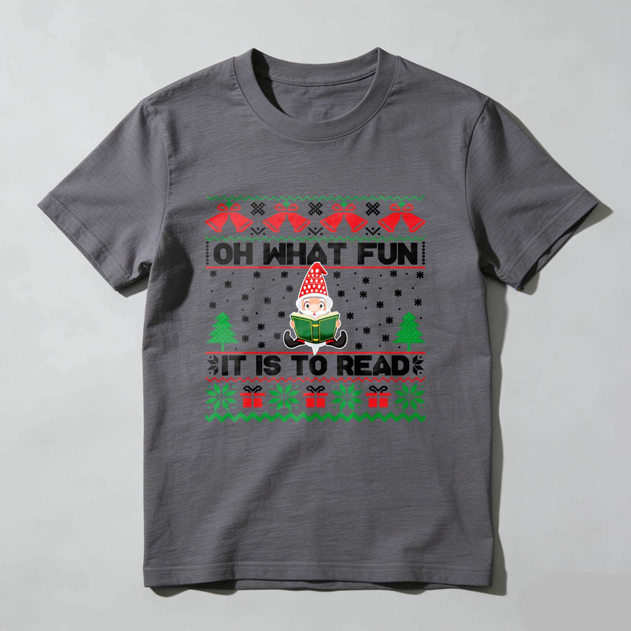 Wardrobecart Elf Reading Book Christmas Pattern Tshirt