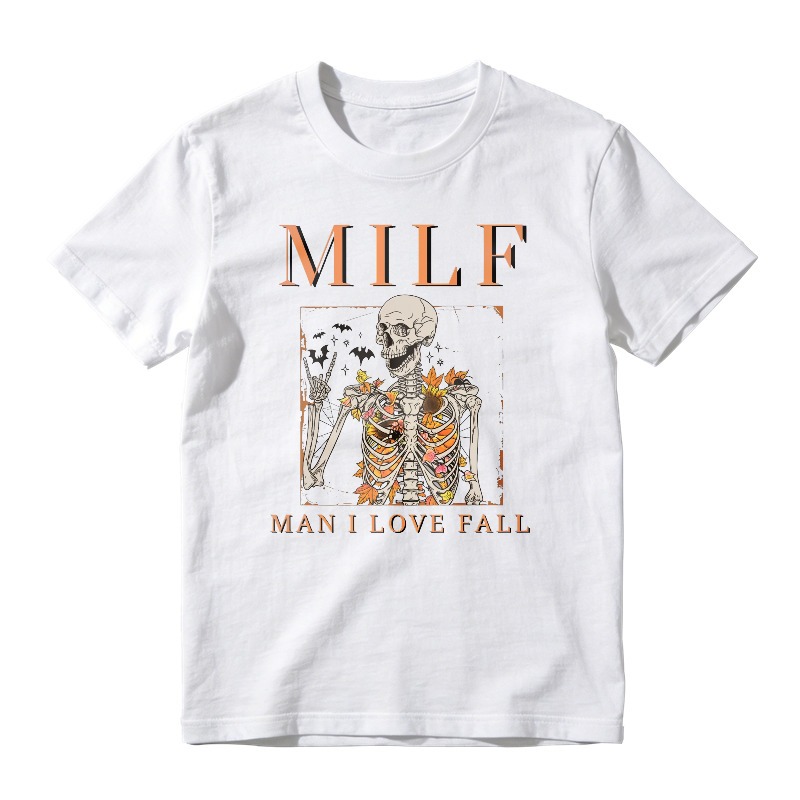 Skeleton With Autumn Leaves And Bats, Milf Man I Love Fall Graphic, Unisex Classic T-shirt