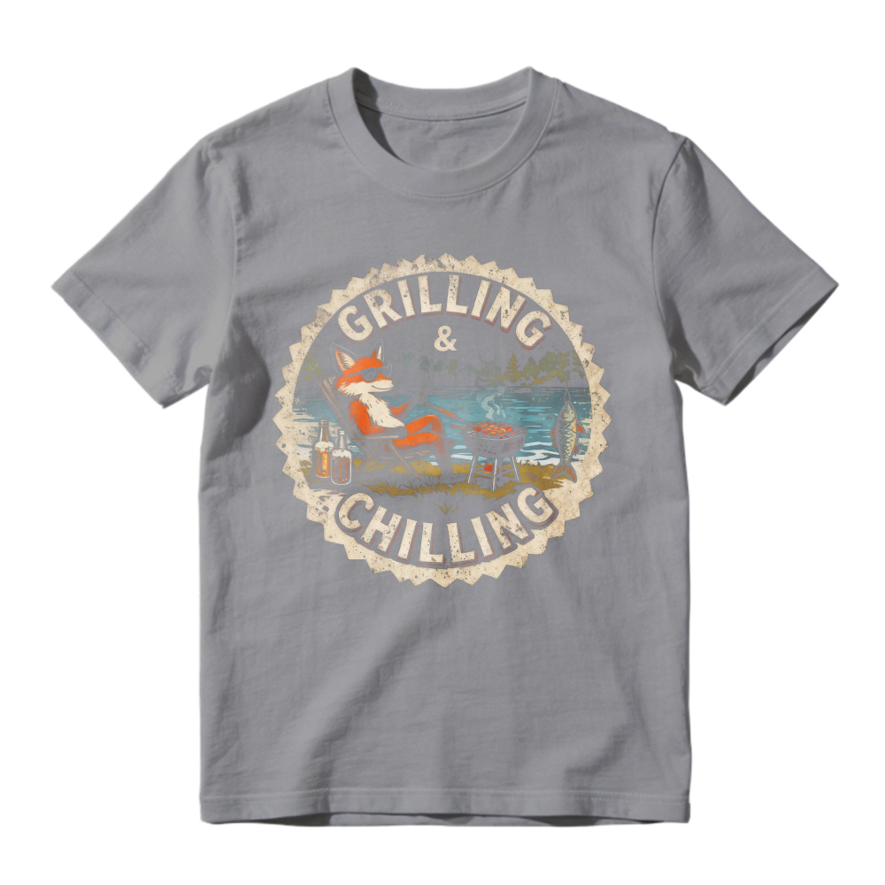 Grilling And Chilling Fox Camping Lake Scene Unisex Classic T-shirt