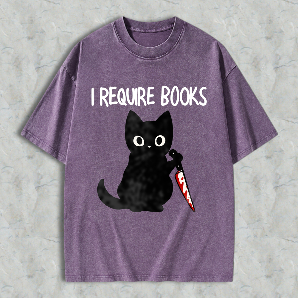 Wardrobecart Cat With Knife And Books Text Unisex Washed T-shirt