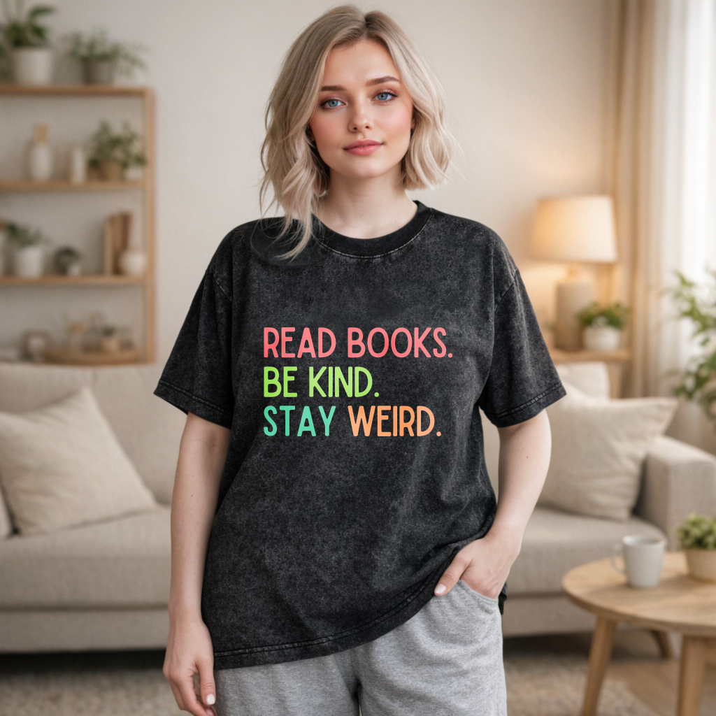 Wardrobecart Read Books Be Kind Stay Weed Unisex Washed T-shirt