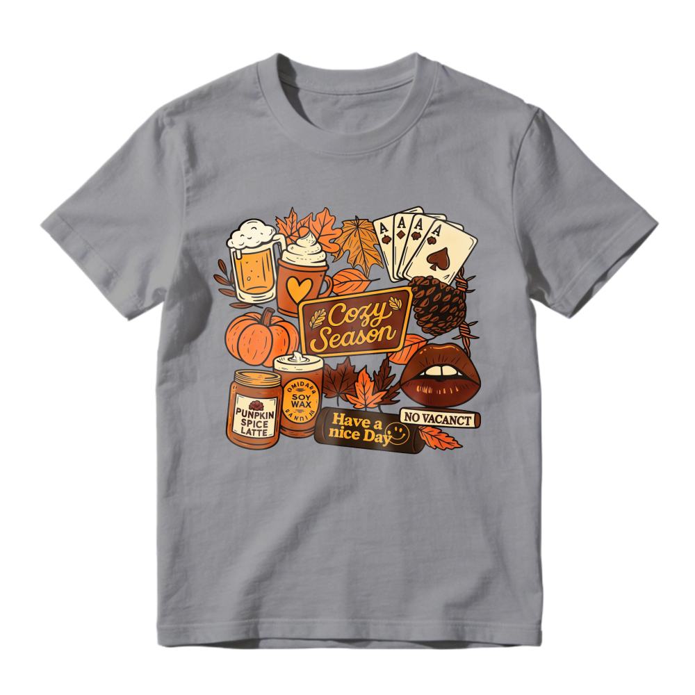 Cozy Season Autumn Pumpkin Spice Latte Fall Leaves Playing Cards Unisex Classic T-shirt