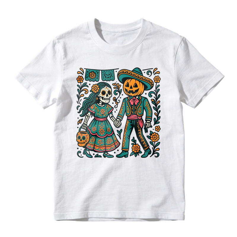 Day Of The Dead Skeleton Couple Pumpkin Head Mariachi Folk Art Unisex Classic T-shirt