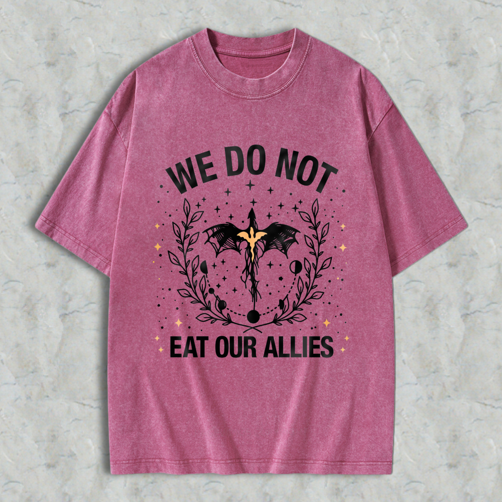 Wardrobecart We Do Not Eat Our Allies Bat And Laurel Wreath Design Unisex Washed T-shirt