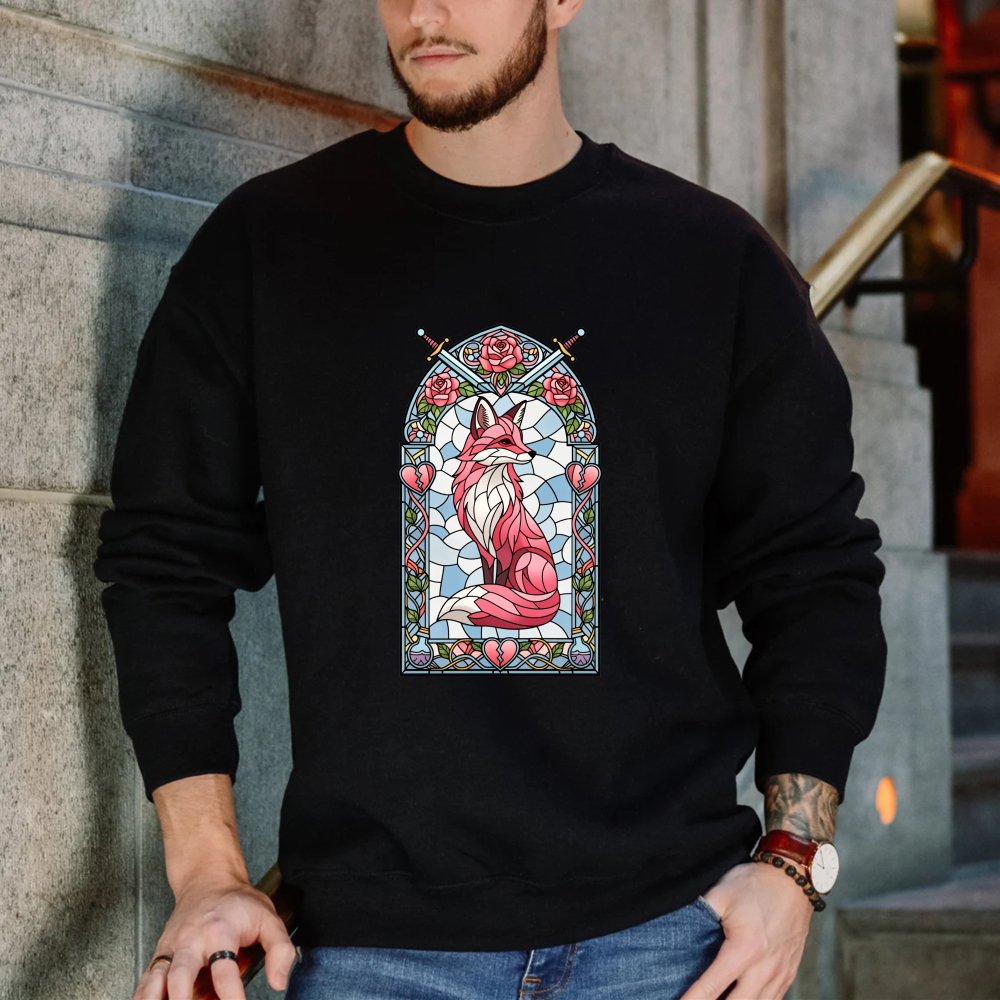 Wardrobecart Stained Glass Fox With Roses And Swords Design Unisex Classic Sweatshirt