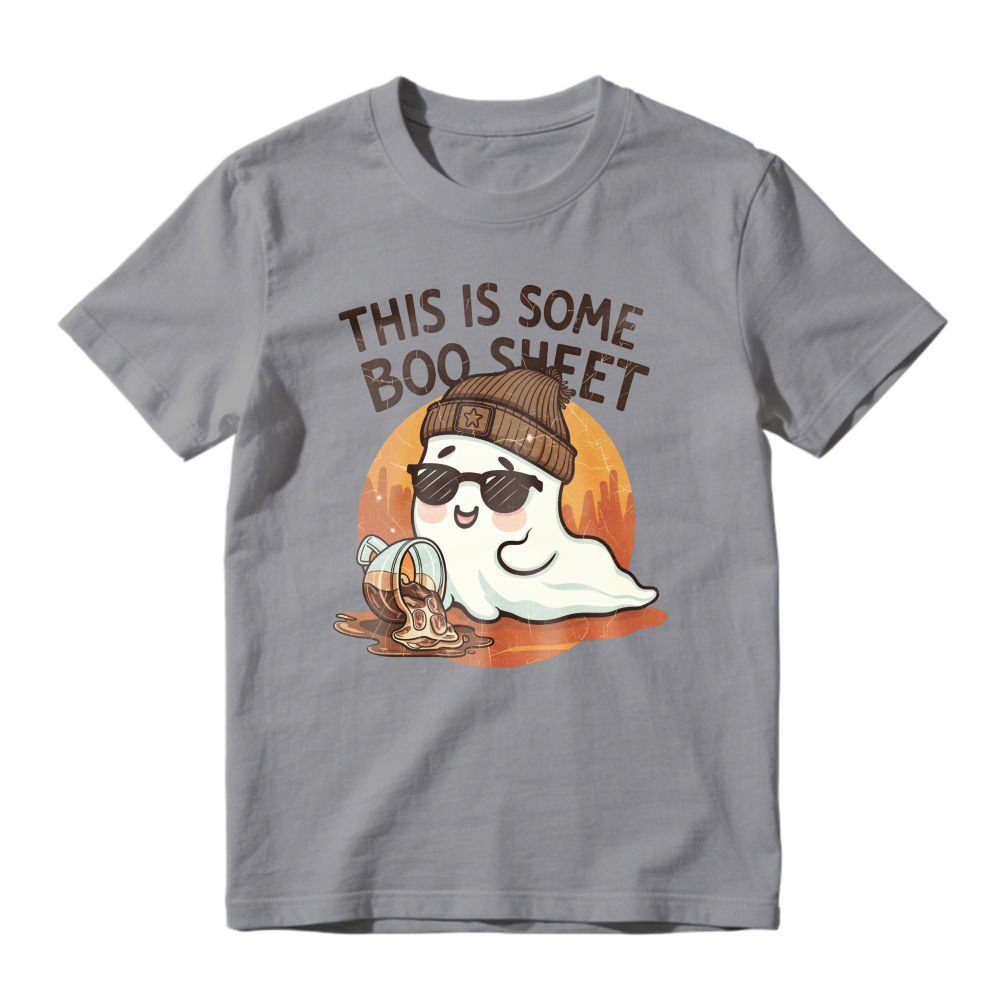 Cute Ghost Wearing Beanie And Sunglasses Holding Coffee Cup With This Is Some Boo Sheet Text, Unisex Classic T-shirt