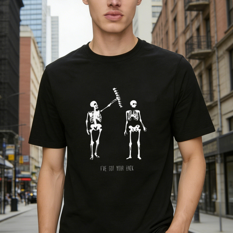 Funny Skeleton Holding Spine Bone I Ve Got Your Back Graphic T-Shirt