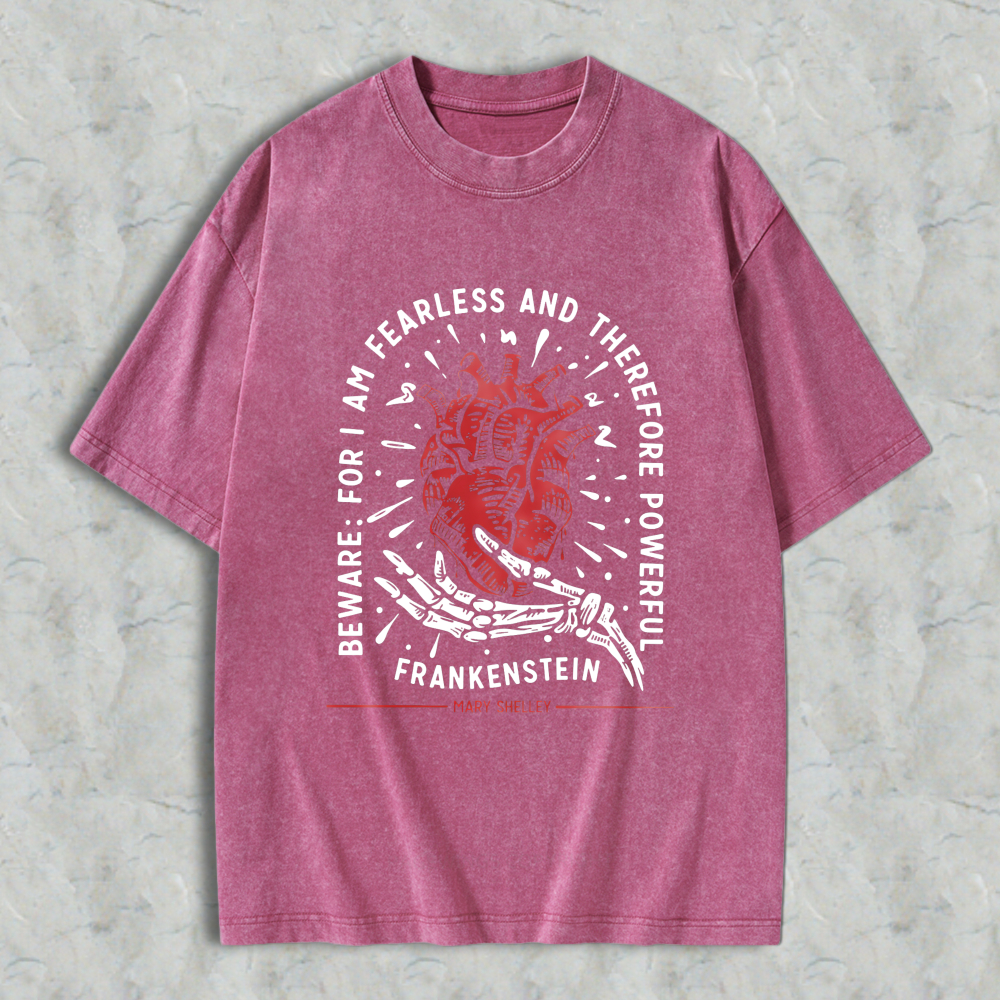 Wardrobecart Frankenstein Heart And Skeleton Hand Design With Quote From Mary Shelley Unisex Washed T-shirt