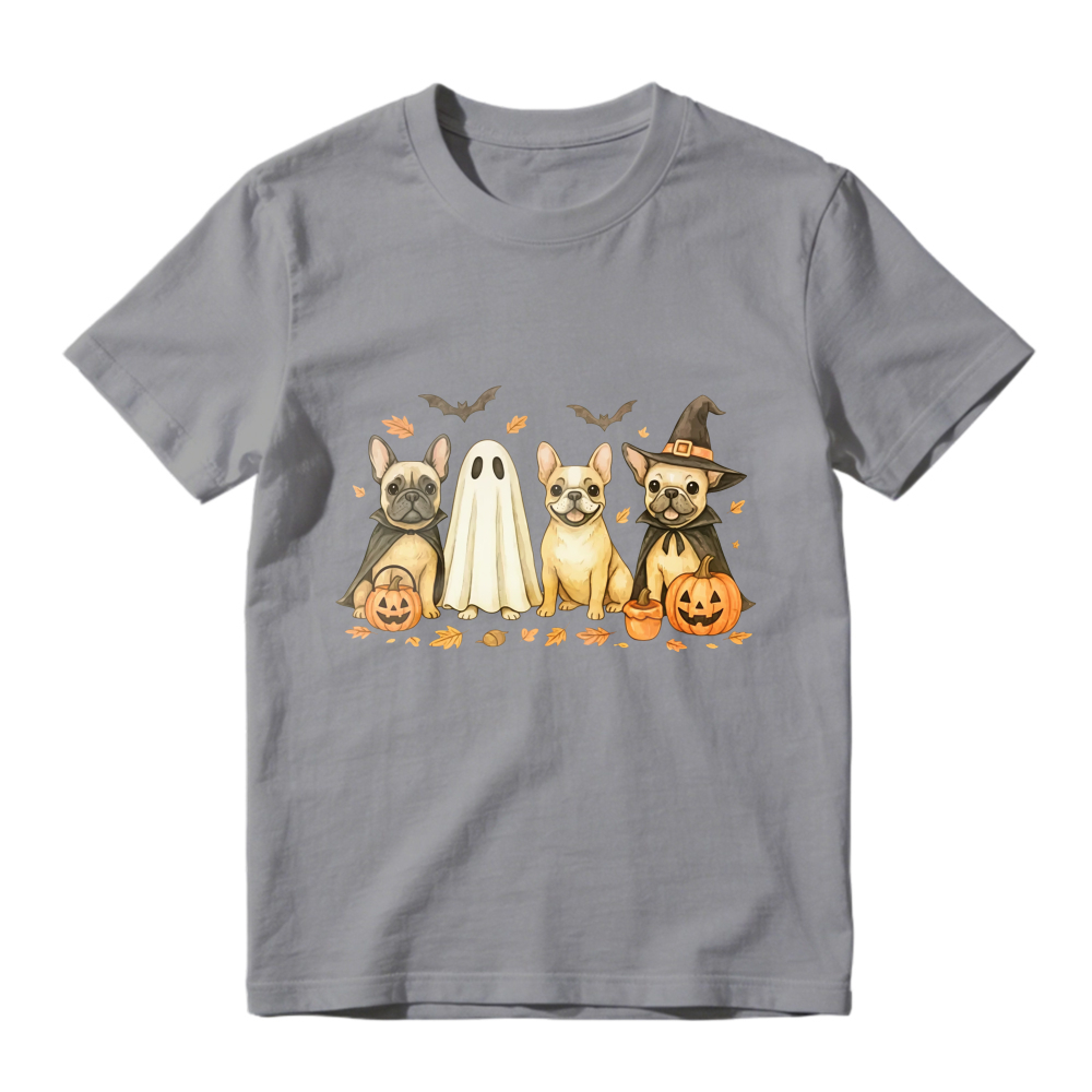 Cute Halloween French Bulldog Ghost Witch Pumpkin Bat Autumn Leaves, Unisex Classic T-shirt