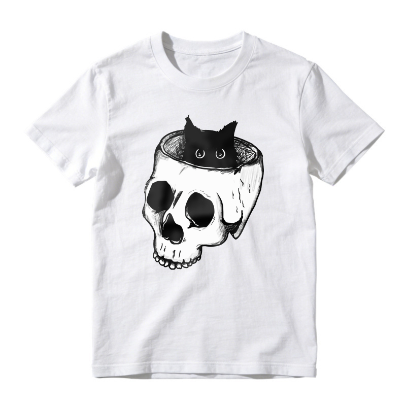 Black Cat In Skull, Unisex Classic T-shirt