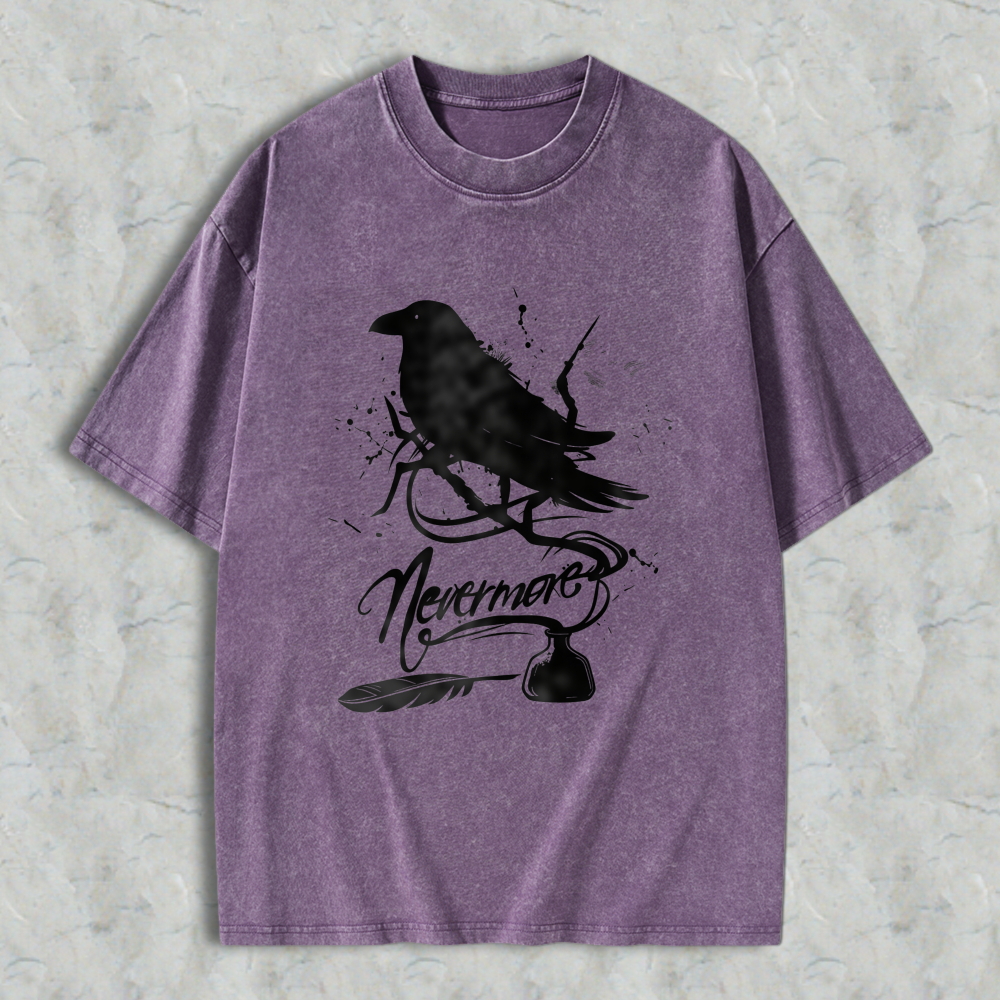 Wardrobecart Raven Nevermore Poem Bird Feather Inkwell Unisex Washed T-shirt