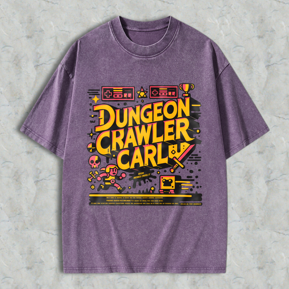 Wardrobecart Dungeon Crawler Carl Pixel Art Gaming Theme Unisex Washed T-shirt