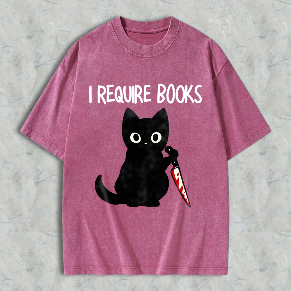 Wardrobecart Cat With Knife And Books Text Unisex Washed T-shirt