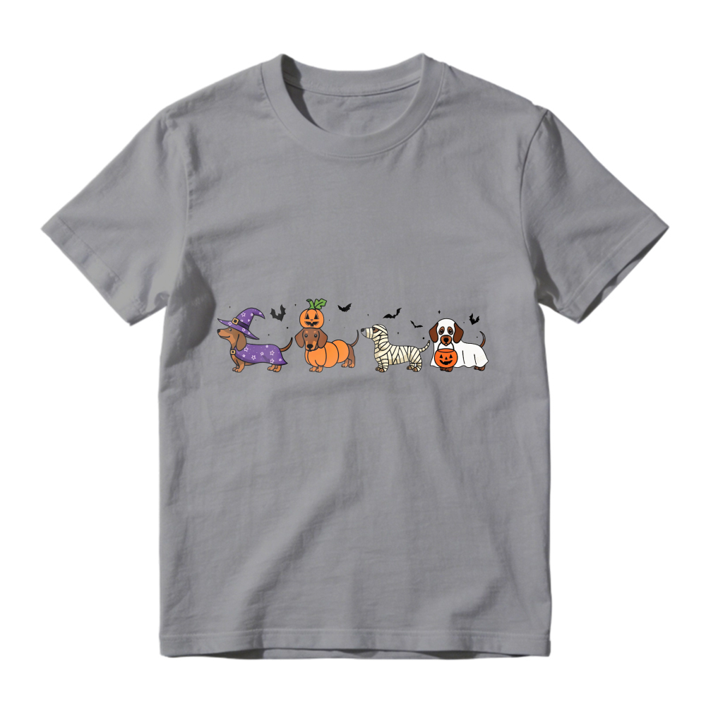 Cute Halloween Dogs In Costumes With Pumpkins And Bats, Unisex Classic T-shirt