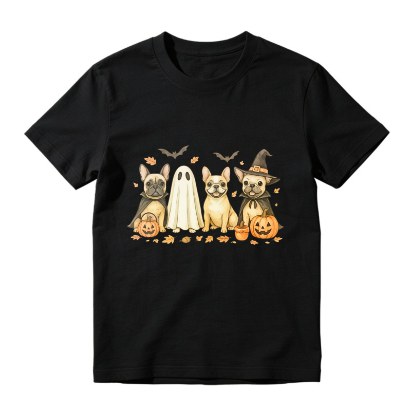 Cute Halloween French Bulldog Ghost Witch Pumpkin Bat Autumn Leaves, Unisex Classic T-shirt