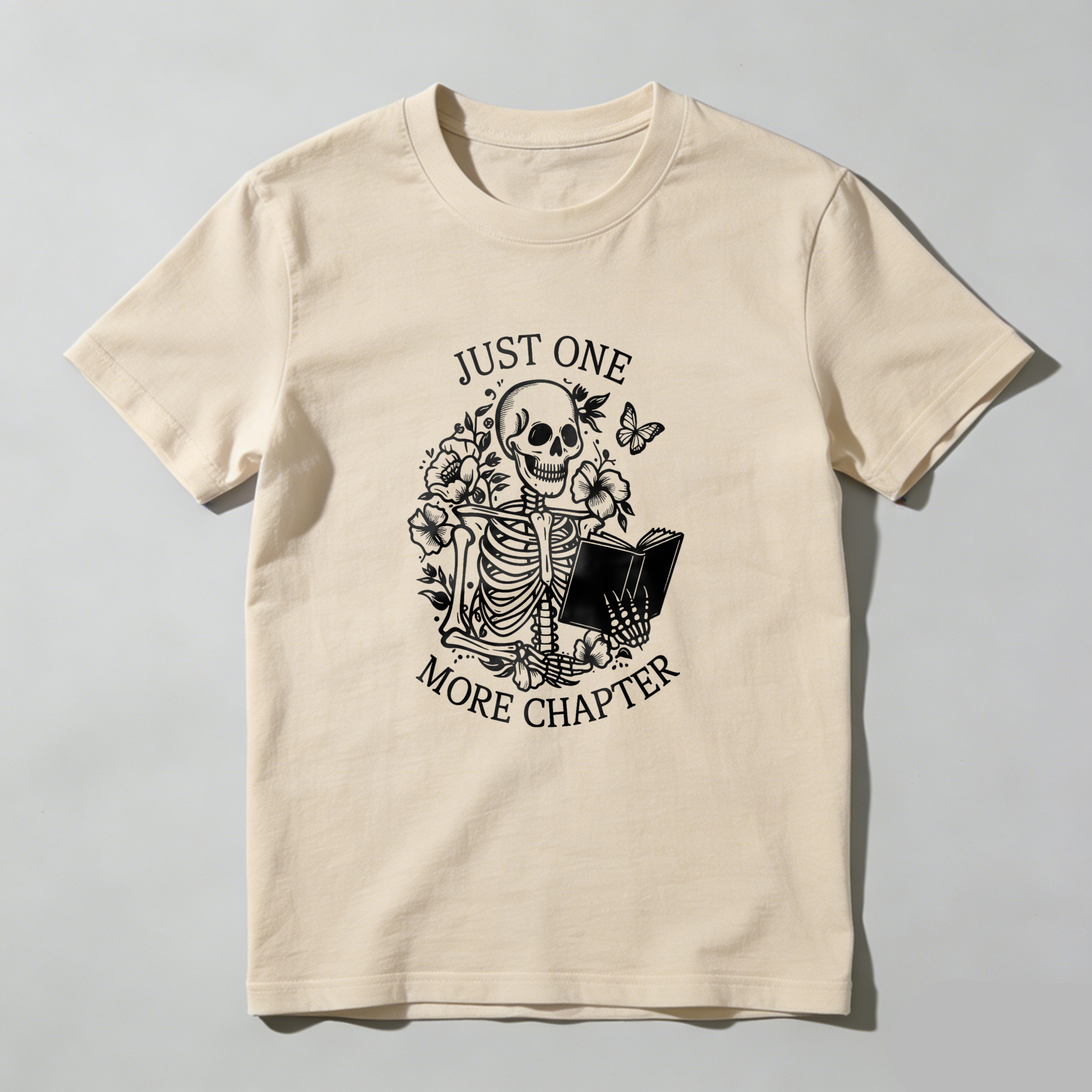 Wardrobecart Skeleton Reading Book With Flowers And Butterfly Tshirt