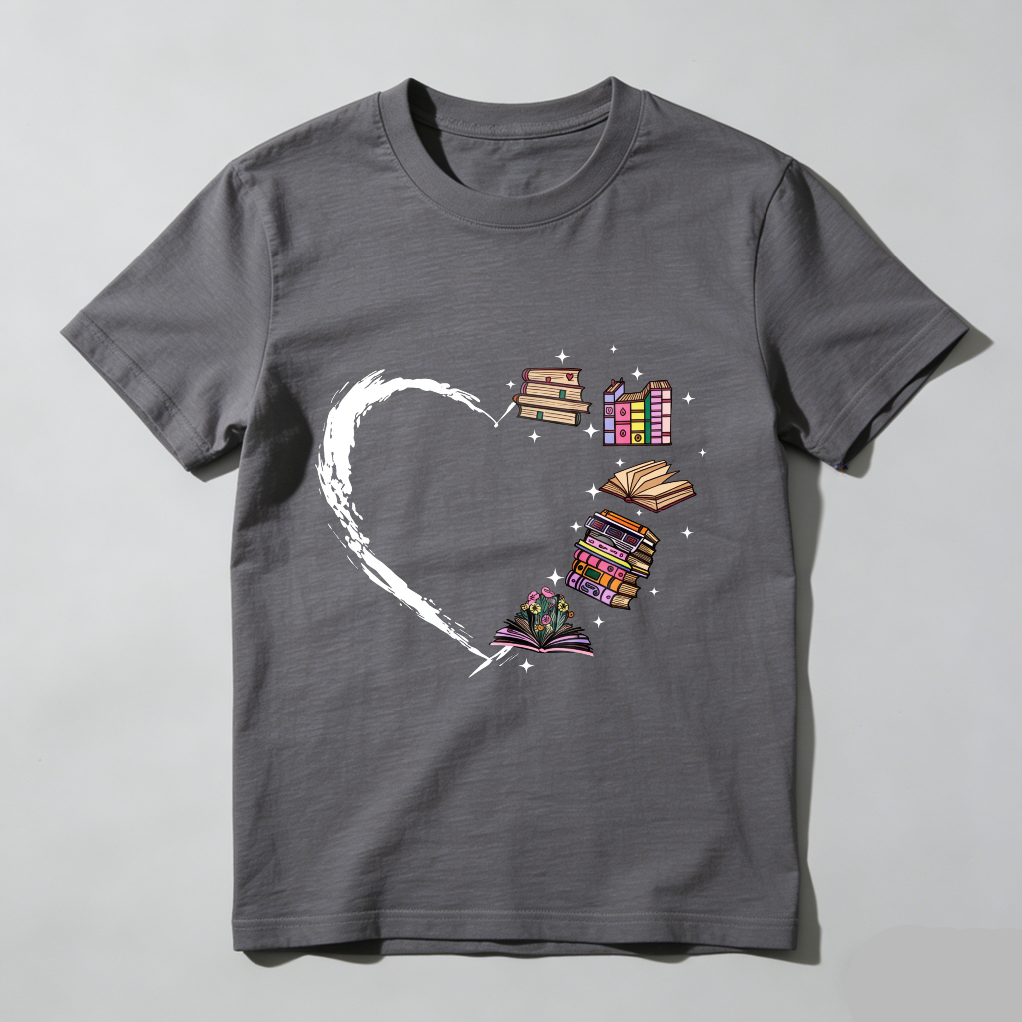 Wardrobecart Heart Books Stack Flowers Stars Tshirt