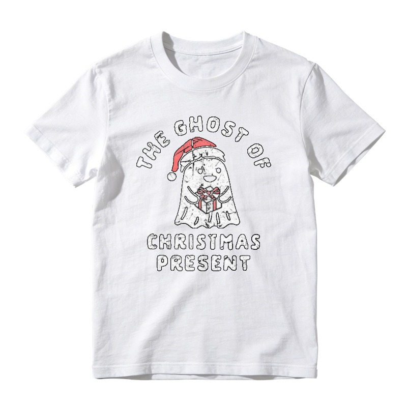 The Ghost Of Christmas Present Funny Dog Wearing Santa Hat Holding Gift Box Graphic T-shirt