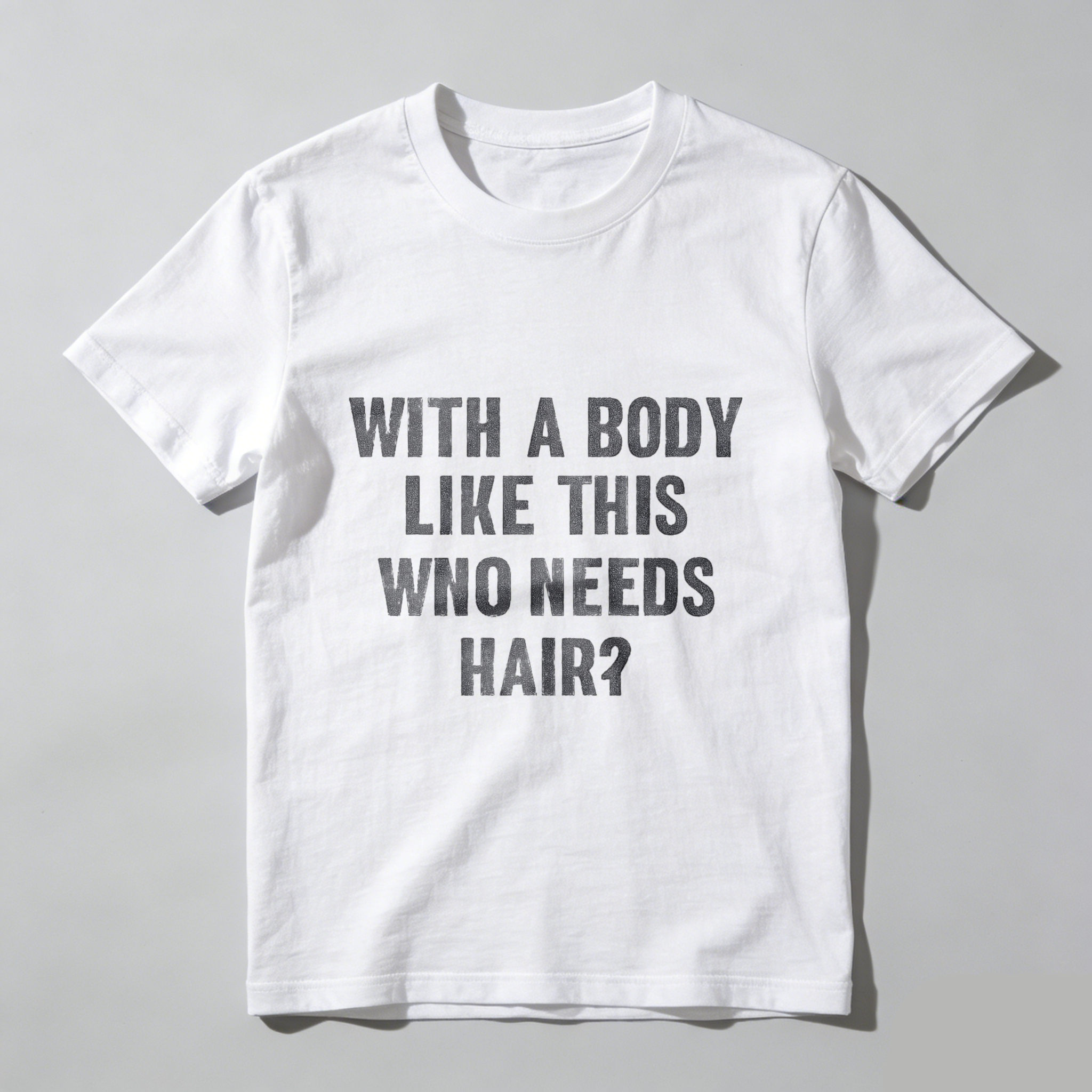 Mens With A Body Like This Who Needs Hair T Shirt Funny Balding Dad Bod Tee Mens Funny T Shirts Cool Vintage Fashion T-Shirt Gift Classic Menswear