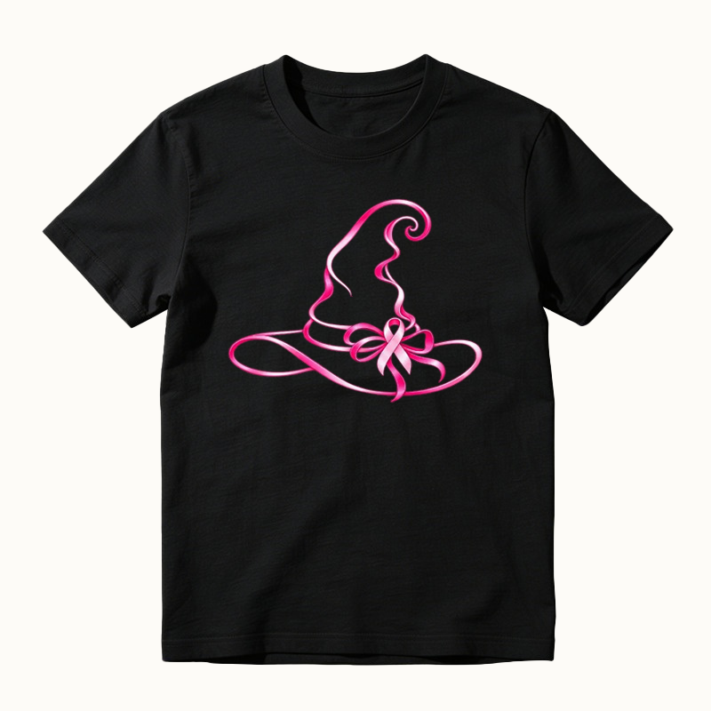 October Breast Cancer Awareness Witch Hat Shirt - Pink Ribbon Halloween Shirt